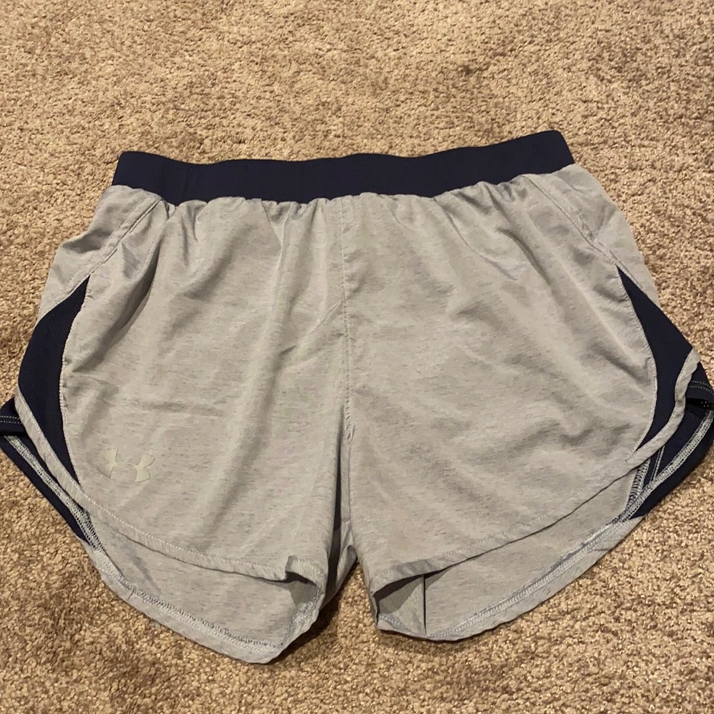 Under Armour Grey Athletic Shorts with navy color on side